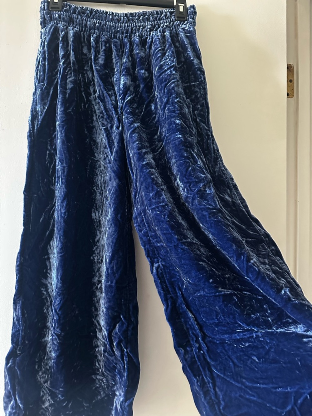 Anthropologie Navy Crushed Velvet Lounge Pants